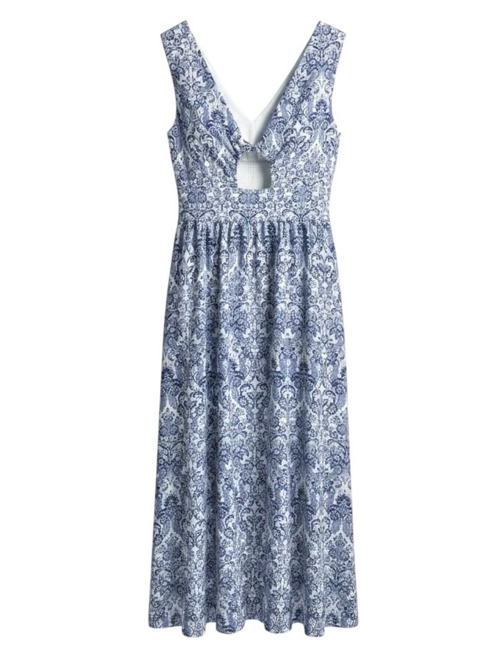 Hyacinth House Navy Floral Scroll Print Toula Dress Maxi Blue Large